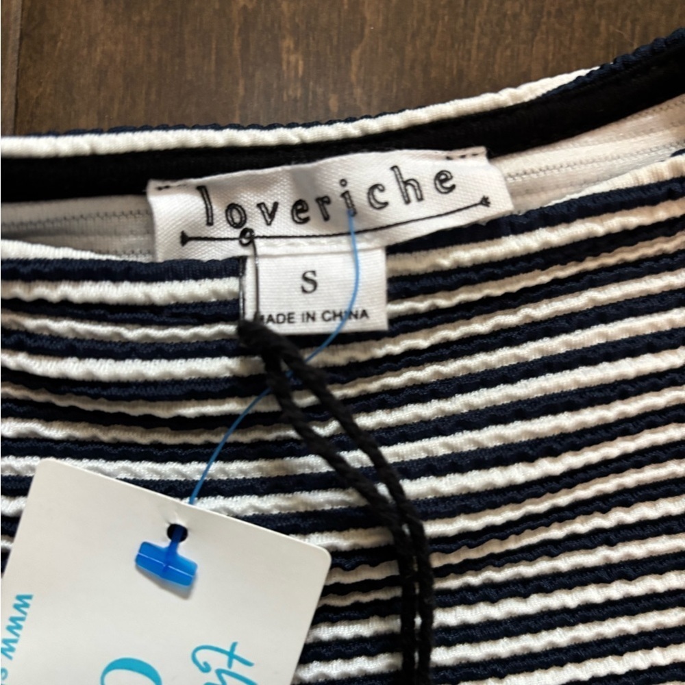 NWT Love Riche Navy Blue and White Striped Mini Dress - Picture 2 of 8